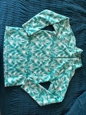 Eddie Bauer Teal and White Patterned Half-Zip Fleece